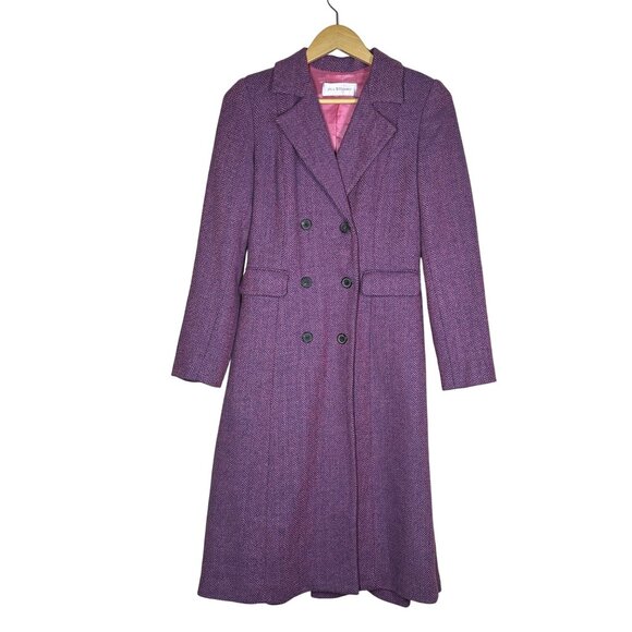 Vtg Jill Stuart Herringbone Wool Coat Womens Size XS Mad Men Retro MCM Timeless - Picture 3 of 8